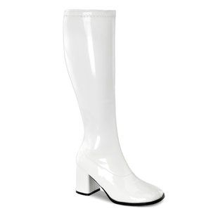 Funtasma Glossy White Knee-High Block Heel Boots